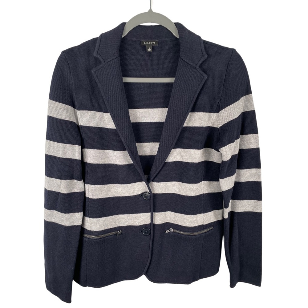 TALBOTS KNIT BLAZER | Navy Stripe | Size Small